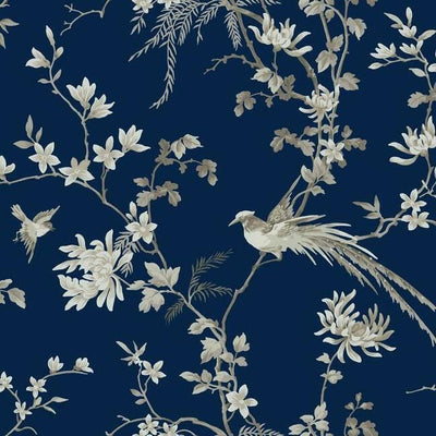 product image for Bird And Blossom Chinoserie Wallpaper in Blue from the Ronald Redding 24 Karat Collection by York Wallcoverings 54