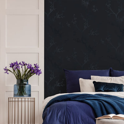 product image for Bird Watching Midnight Navy Peel-and-Stick Wallpaper by Tempaper 19
