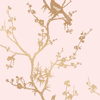 product image for Bird Watching Self Adhesive Wallpaper in Rose Pink and Gold by Cynthia Rowley for Tempaper 55