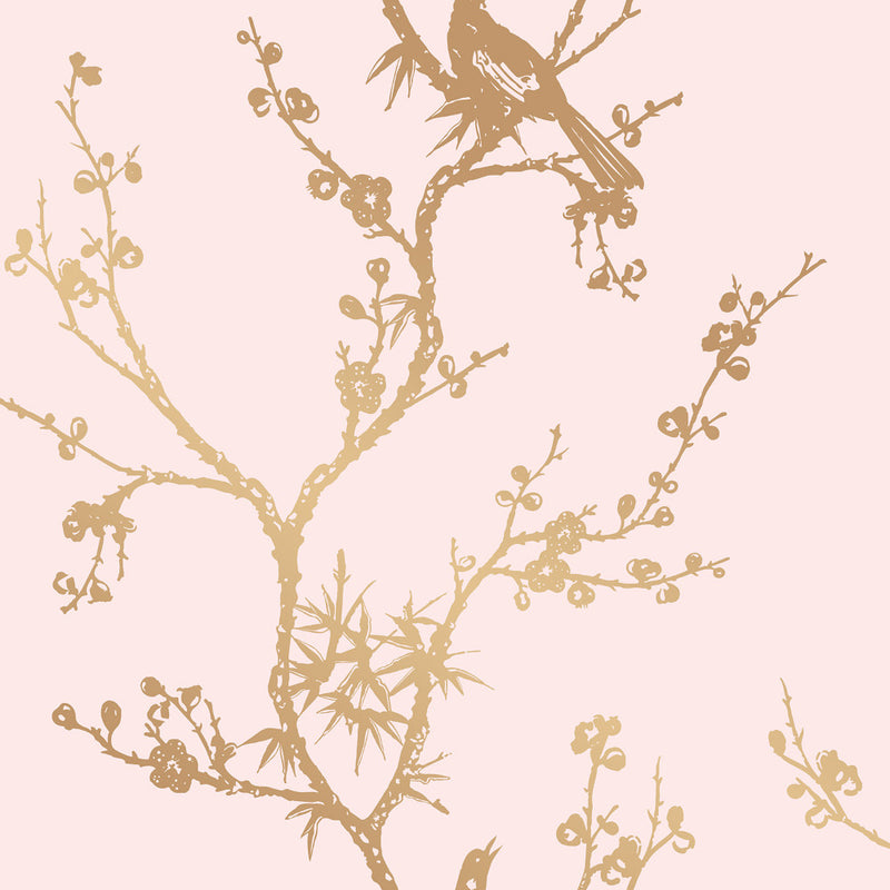 media image for Bird Watching Self Adhesive Wallpaper in Rose Pink and Gold by Cynthia Rowley for Tempaper 243
