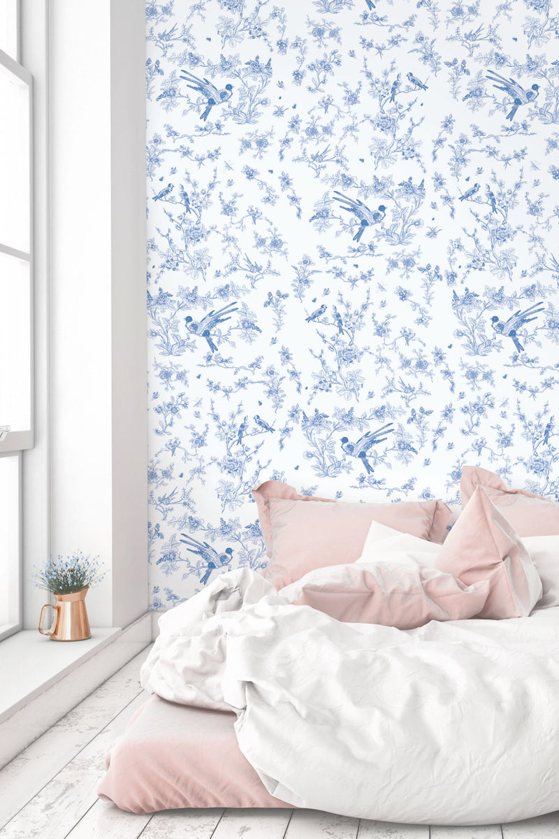 media image for Birds & Blossom Wallpaper in Blue by KEK Amsterdam 227