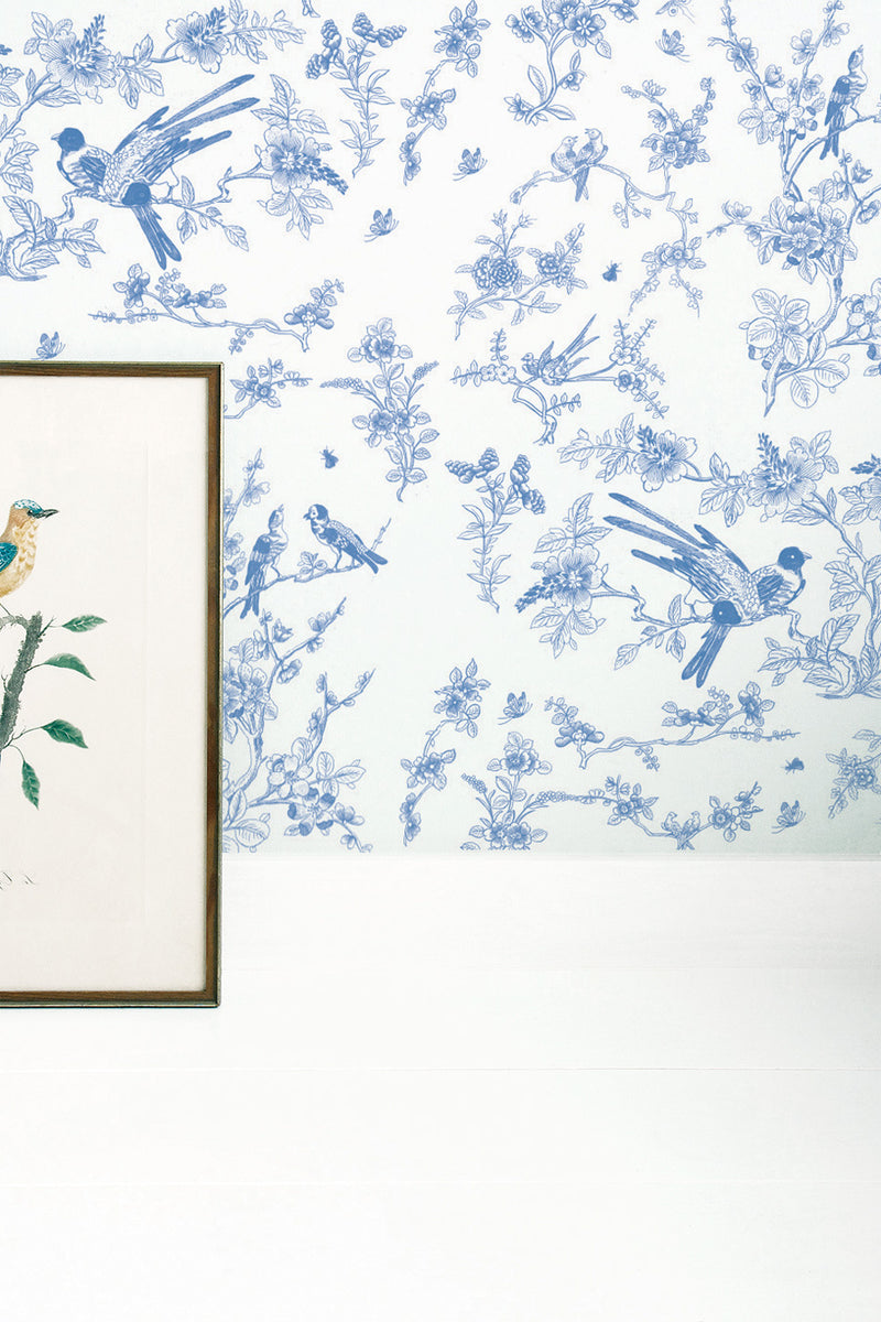 media image for Birds & Blossom Wallpaper in Blue by KEK Amsterdam 214