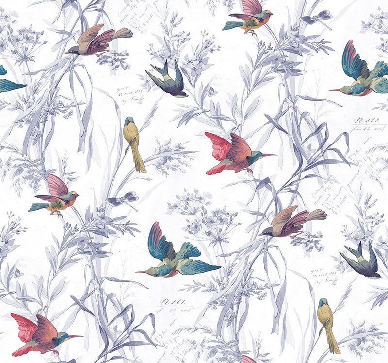 media image for sample birds of paradise wallpaper in mixed berry from the sanctuary collection by mayflower wallpaper 1 259