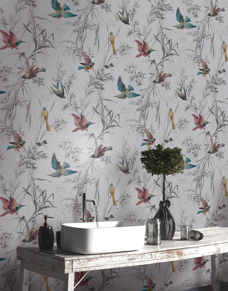 media image for Birds Of Paradise Wallpaper in Sterling from the Sanctuary Collection by Mayflower Wallpaper 232