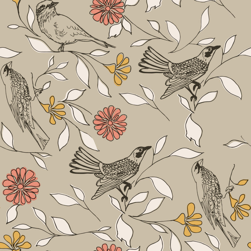 media image for Birds Self-Adhesive Wallpaper in Greige design by Tempaper 245