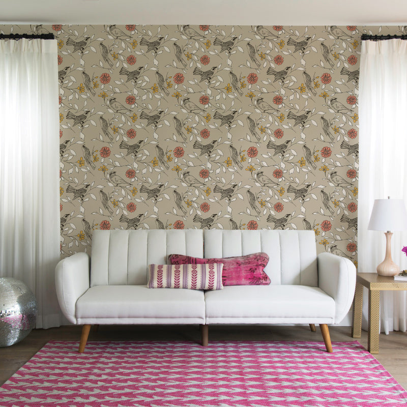 media image for Birds Self-Adhesive Wallpaper in Greige design by Tempaper 277