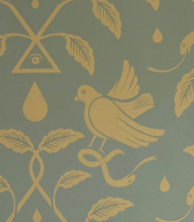 product image of sample birds of paradigm wallpaper in green and gold by cavern home 1 537