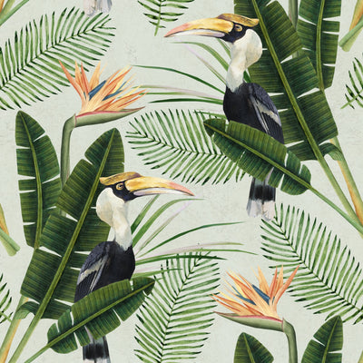 product image of sample birds of paradise wallpaper in green and orange from the tropical vibes collection by mind the gap 1 579