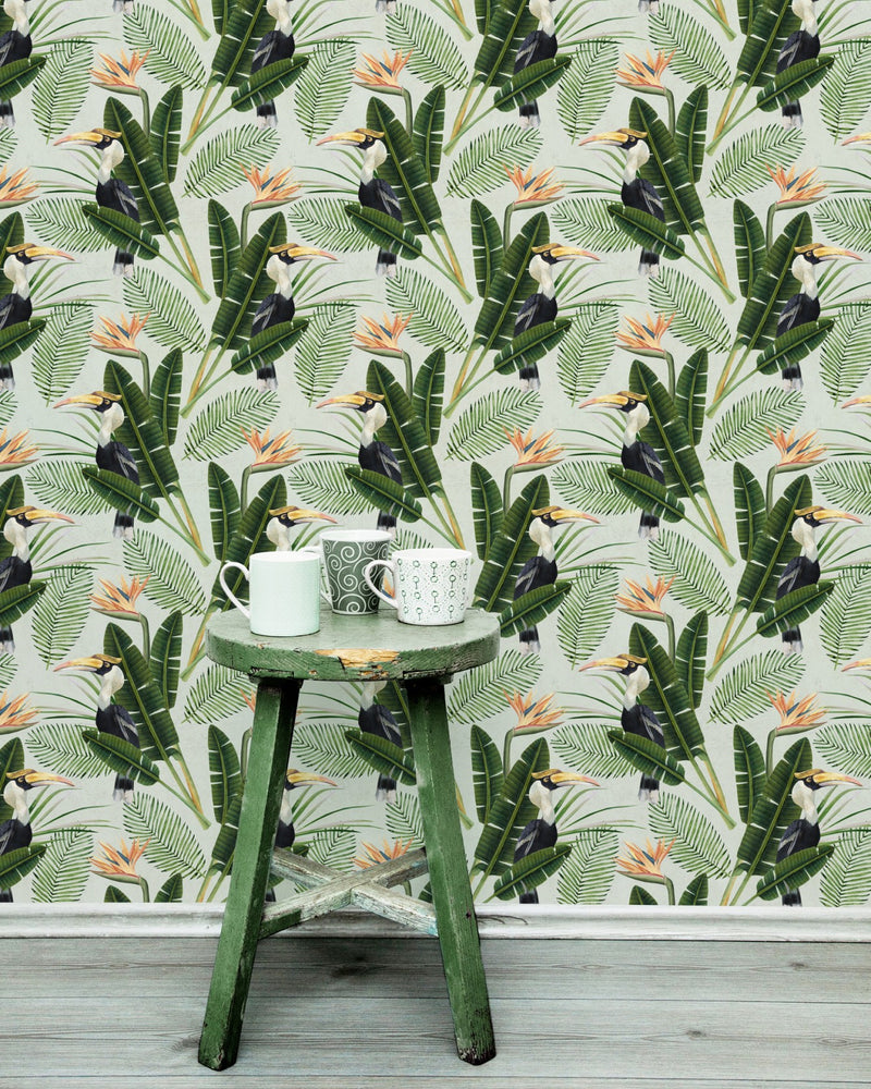 media image for Birds of Paradise Wallpaper in Green and Orange from the Tropical Vibes Collection by Mind the Gap 27