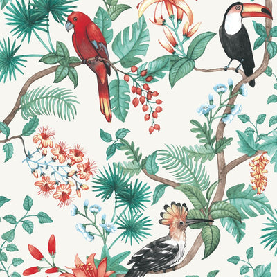 product image of sample birds of paradise self adhesive wallpaper in coconut cream by tempaper 1 514