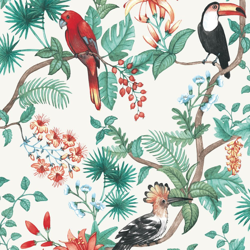 media image for sample birds of paradise self adhesive wallpaper in coconut cream by tempaper 1 285