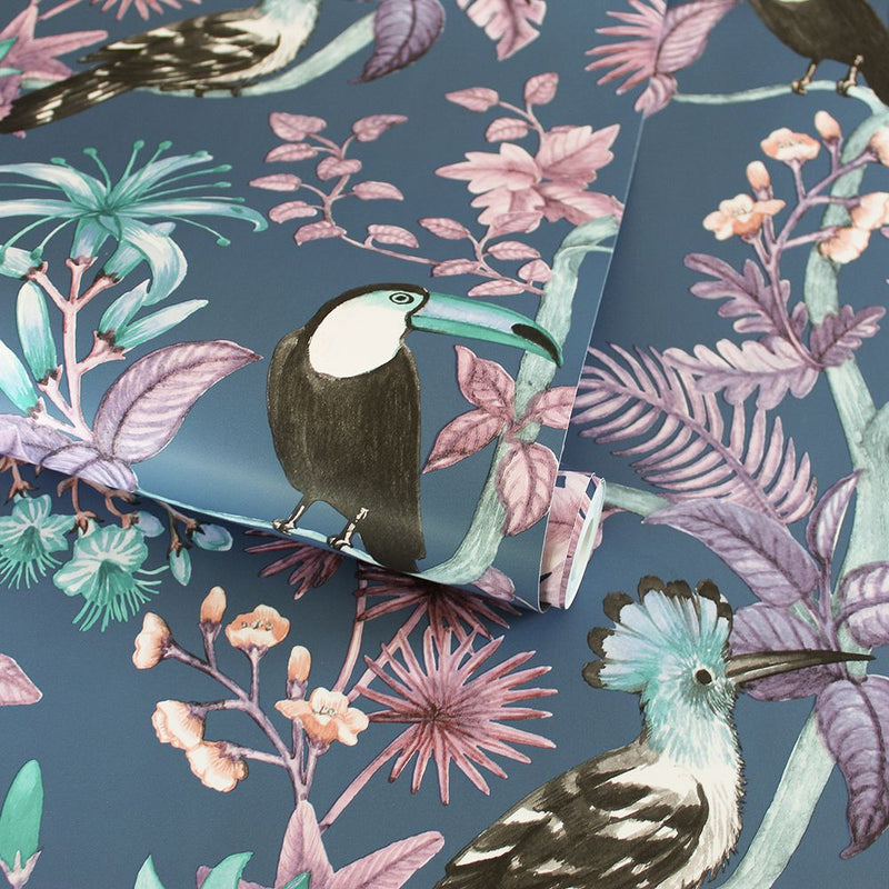 media image for Birds of Paradise Self-Adhesive Wallpaper in Pacific Blue by Tempaper 212
