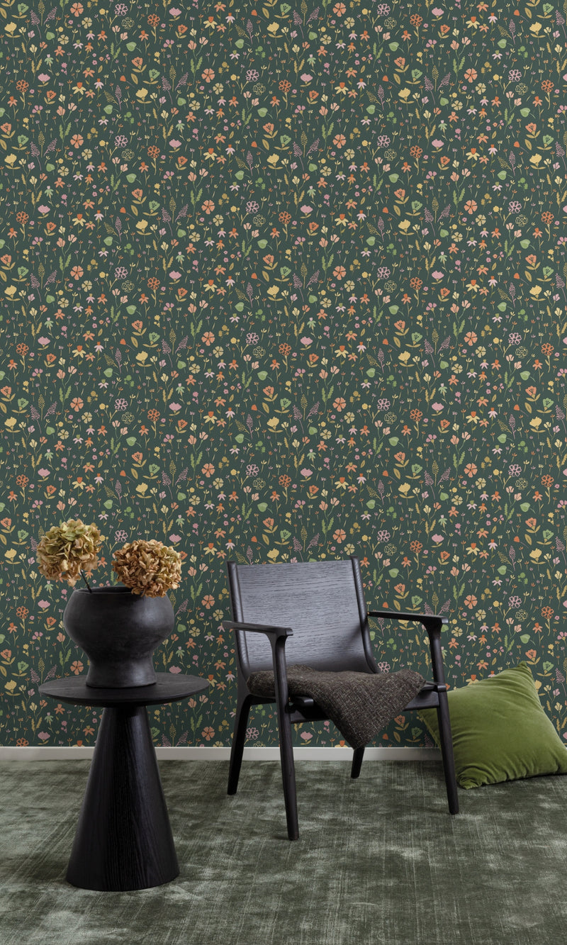 media image for Minimalist Floral Prints Wallpaper in Black by Walls Republic 285