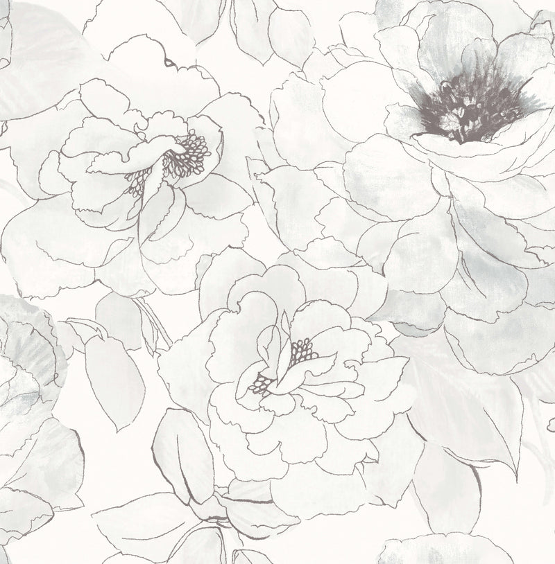 media image for Paper Rose Peel & Stick Wallpaper in Black/White by Mayflower 295