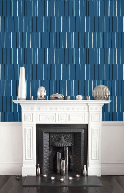product image for Block Lines Wallpaper in Blueberry, Midnight, and Blue Skies from the Living With Art Collection by Seabrook Wallcoverings 52