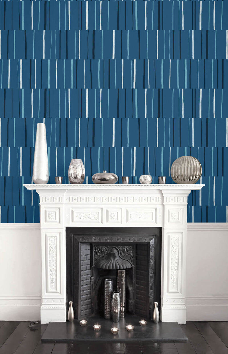 media image for Block Lines Wallpaper in Blueberry, Midnight, and Blue Skies from the Living With Art Collection by Seabrook Wallcoverings 249