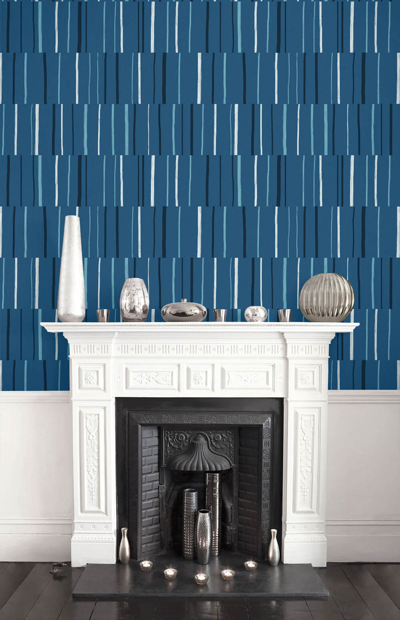 media image for Block Lines Wallpaper in Blueberry, Midnight, and Blue Skies from the Living With Art Collection by Seabrook Wallcoverings 215