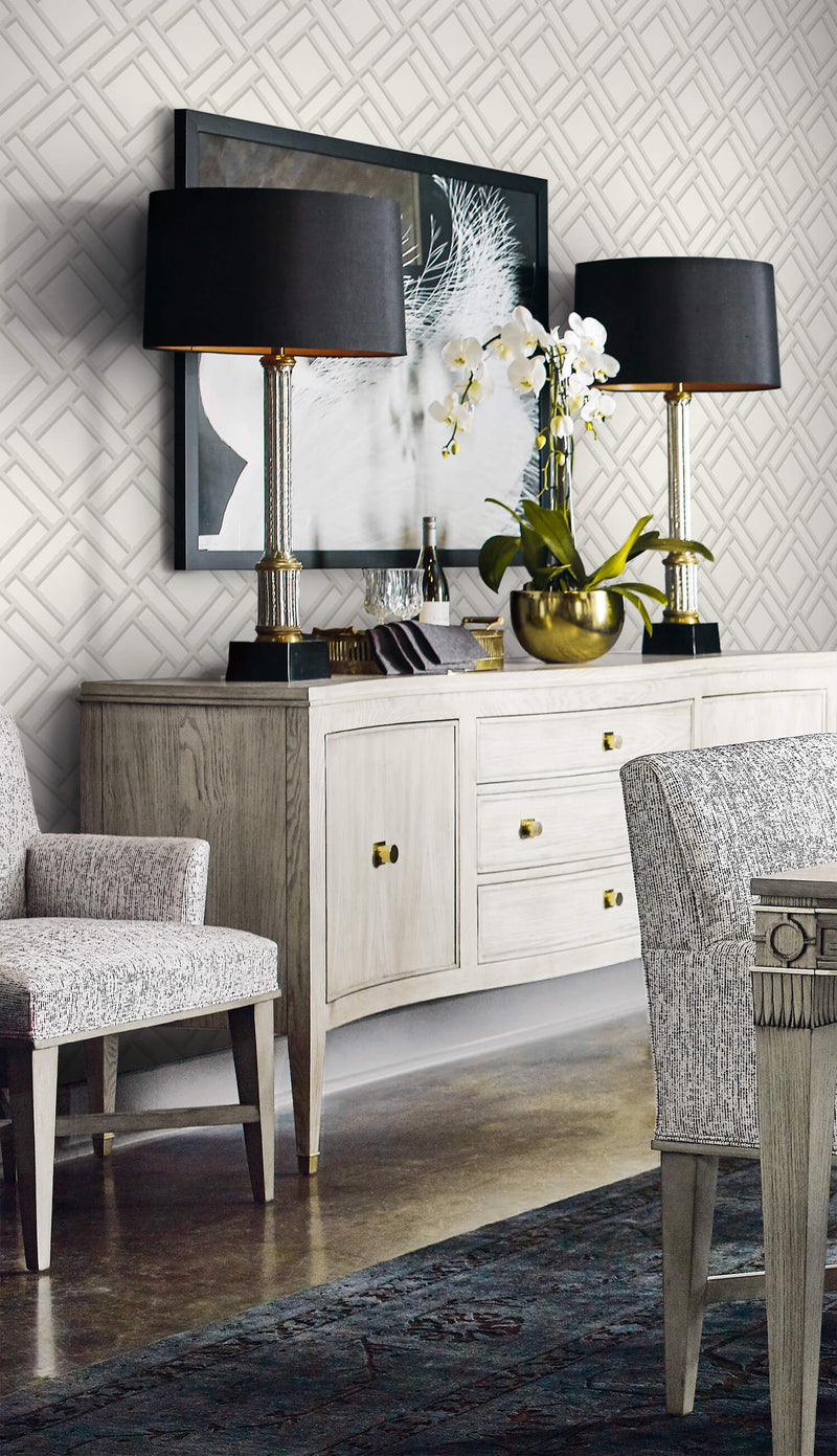 media image for Block Trellis Wallpaper in Metallic Silver and Eggshell from the Luxe Retreat Collection by Seabrook Wallcoverings 241