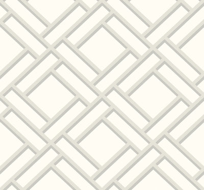 product image of Block Trellis Wallpaper in Metallic Silver and Eggshell from the Luxe Retreat Collection by Seabrook Wallcoverings 565