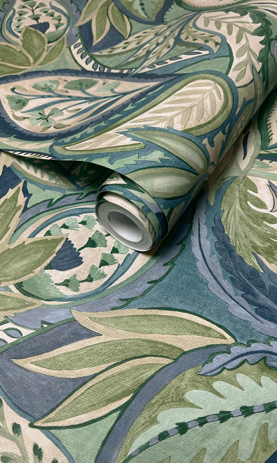 product image for Paisley All Over Tropical Wallpaper in Blue 37