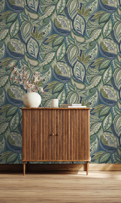 product image for Paisley All Over Tropical Wallpaper in Blue 9