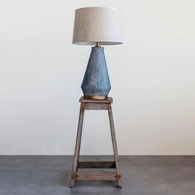 product image for blue ceramic table lamp with natural linen shade 1 4