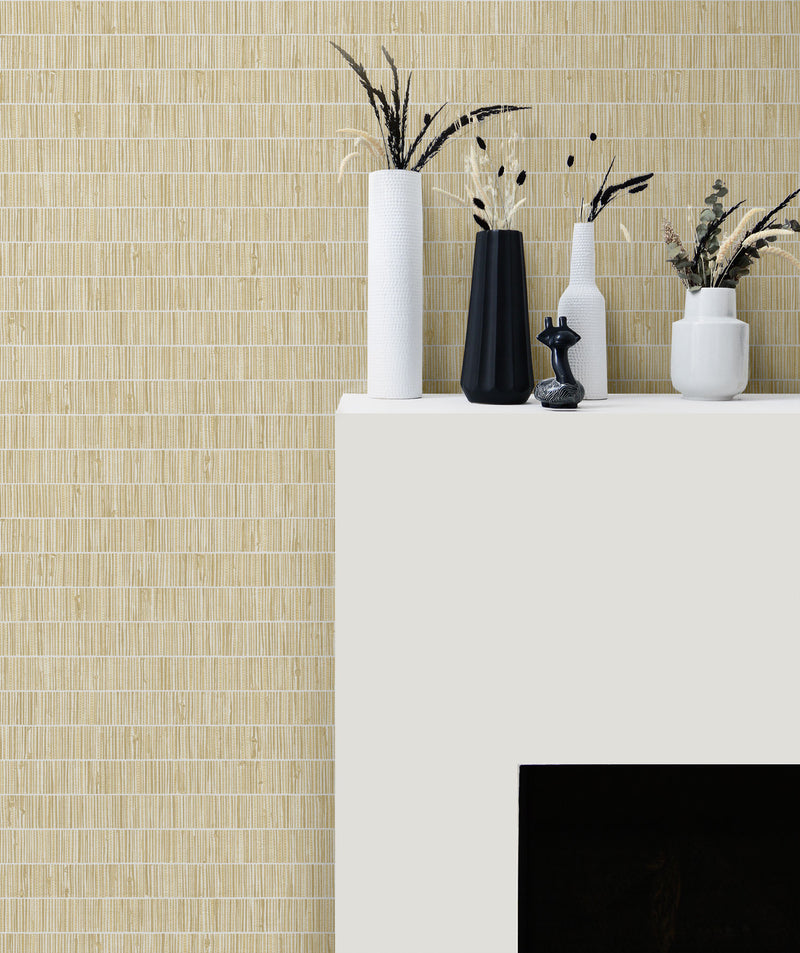 media image for Blue Grass Band Grasscloth Wallpaper in Golden Wheat from the More Textures Collection by Seabrook Wallcoverings 234