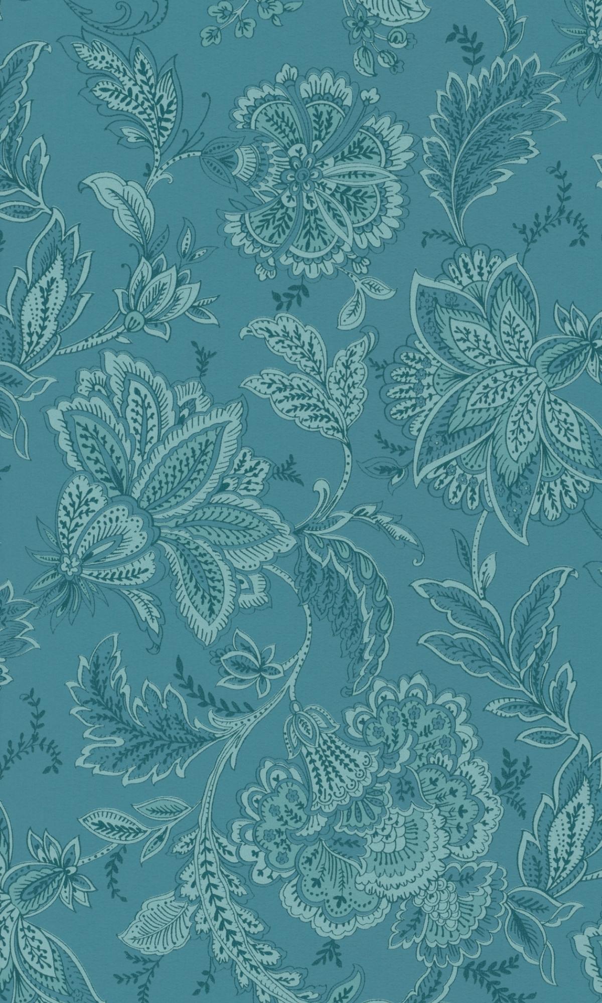 Shop Sample Hand Drawned Bold Floral Blossoms Blue Wallpaper | Burke Decor