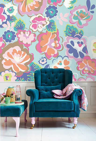 media image for Blue English Country Floral Dream Wall Mural from the Eijffinger Rice Collection by Brewster Home Fashions 241