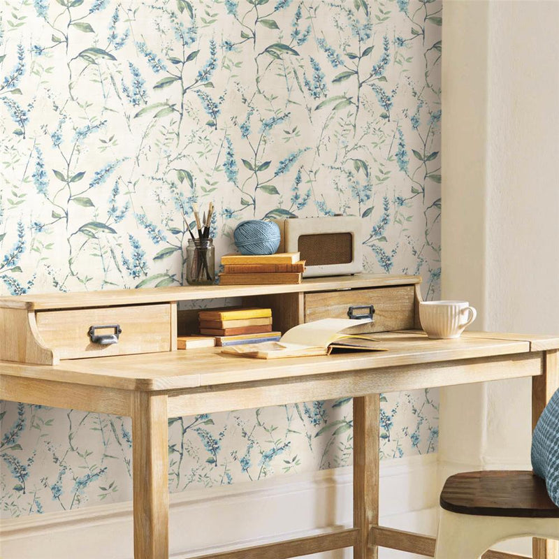 media image for Blue Floral Sprig Peel & Stick Wallpaper by RoomMates for York Wallcoverings 228