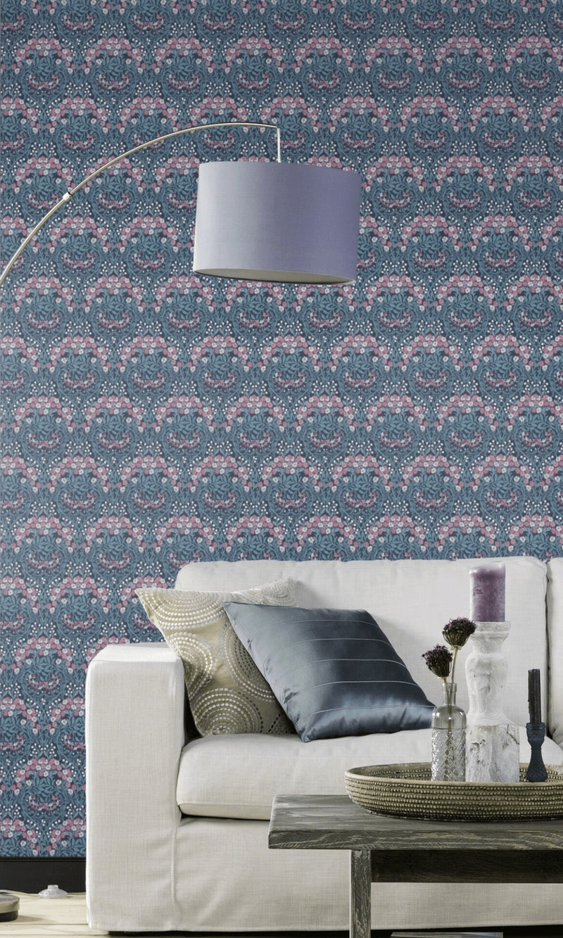 media image for Fresh Jacobean Flowers Blue & Red Wallpaper by Walls Republic 256