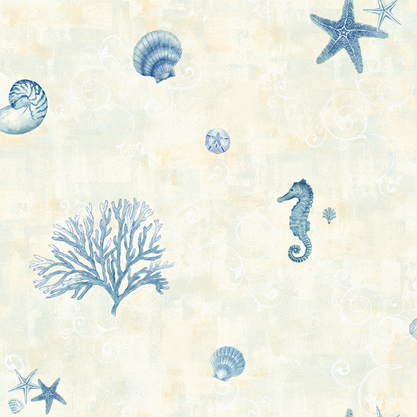 media image for Blue Seashells Wallpaper from the Seaside Living Collection by Brewster Home Fashions 259