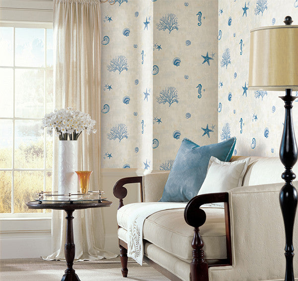 media image for Blue Seashells Wallpaper from the Seaside Living Collection by Brewster Home Fashions 281