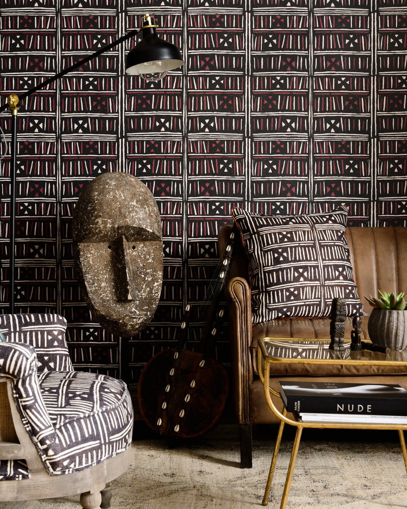 media image for Bogolanfini Wallpaper in Black from the Wallpaper Compendium Collection by Mind the Gap by Ferm Living 281