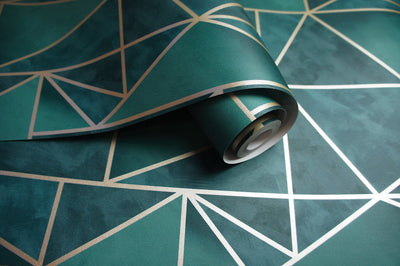 product image for Bohemian Metallic Triangles Wallpaper in Green and Gold by Walls Republic 29