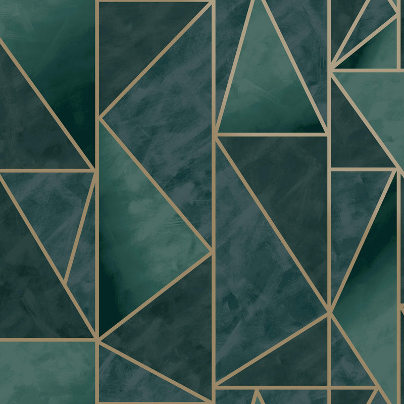 media image for sample bohemian metallic triangles wallpaper in green and gold by walls republic 1 274