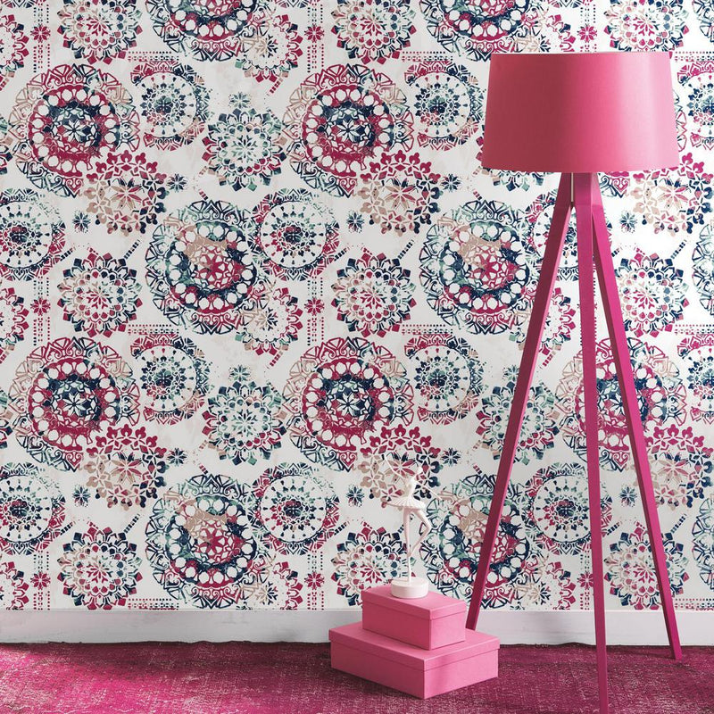 media image for Bohemian Peel & Stick Wallpaper in Pink and Blue by RoomMates for York Wallcoverings 246