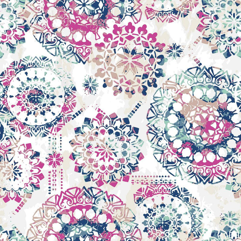 media image for sample bohemian peel stick wallpaper in pink and blue by roommates for york wallcoverings 1 215