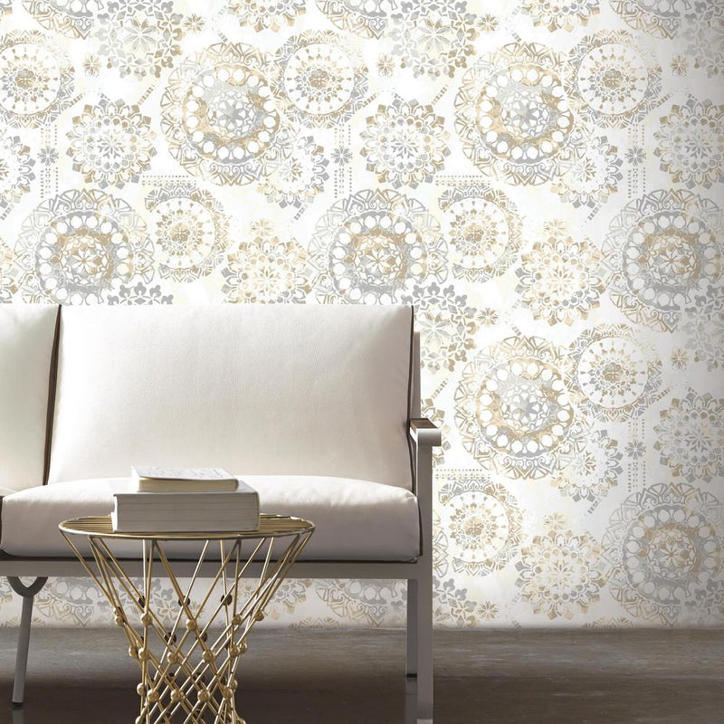 media image for Bohemian Peel & Stick Wallpaper in Tan and Blue by RoomMates for York Wallcoverings 216