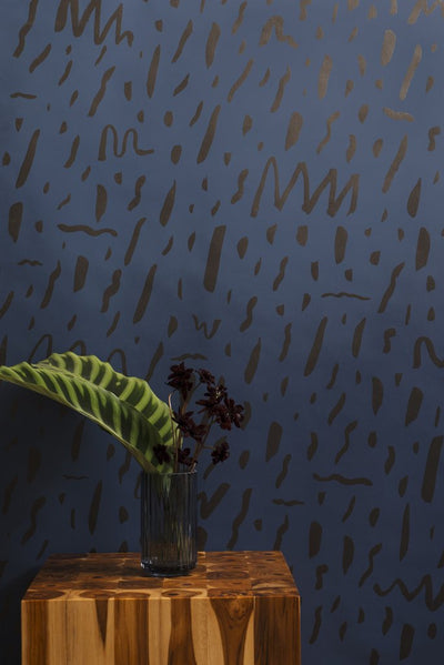 product image for Bomba Wallpaper in Gunmetal on Navy design by Thatcher Studio 46