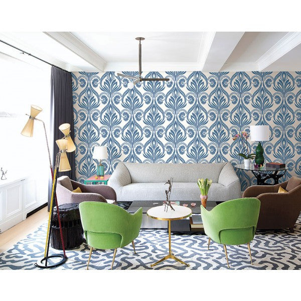media image for Bonaire Damask Wallpaper in Blue from the Tortuga Collection by Seabrook Wallcoverings 229