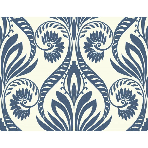 media image for Bonaire Damask Wallpaper in Blue from the Tortuga Collection by Seabrook Wallcoverings 289