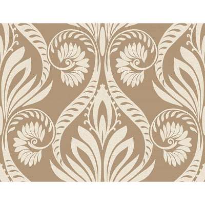 product image of sample bonaire damask wallpaper in gold and cream from the tortuga collection by seabrook wallcoverings 1 525