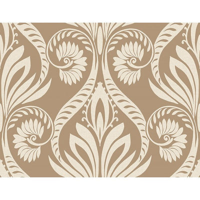 product image of Bonaire Damask Wallpaper in Gold and Cream from the Tortuga Collection by Seabrook Wallcoverings 565