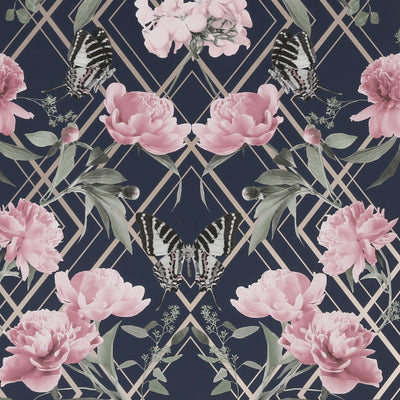 product image of sample botanical trellis navy and pink wallpaper from the capsule collection by graham brown 1 576
