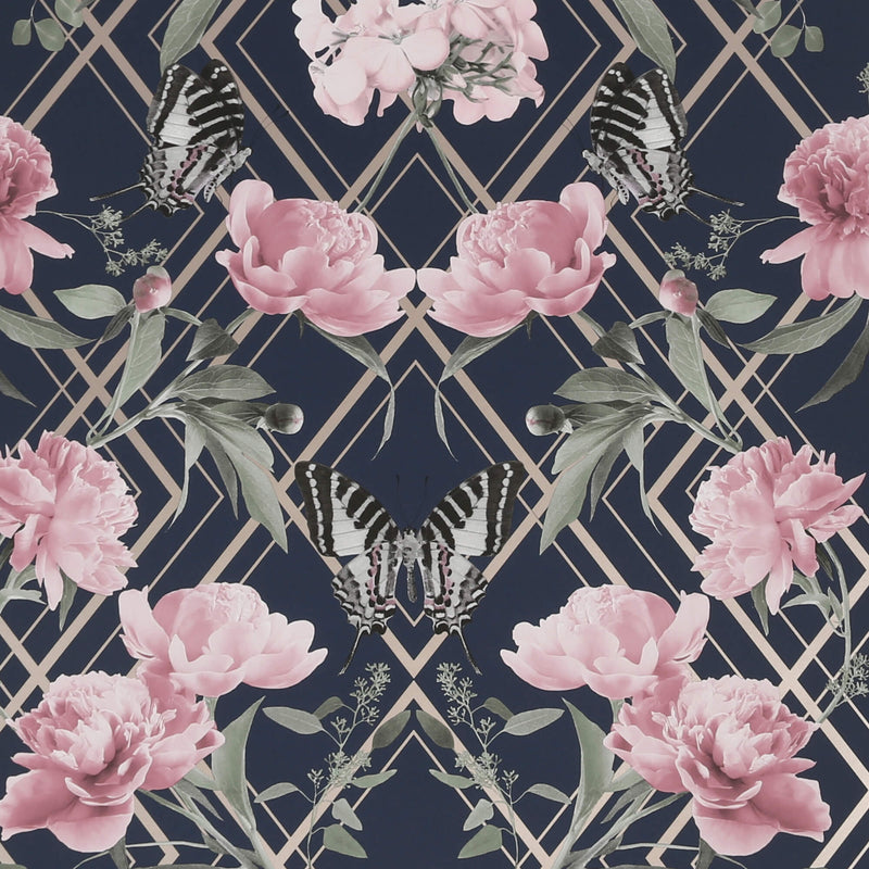 media image for sample botanical trellis navy and pink wallpaper from the capsule collection by graham brown 1 288