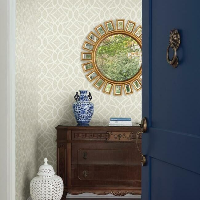 media image for Boxwood Garden Wallpaper in Beige from the Grandmillennial Collection by York Wallcoverings 288