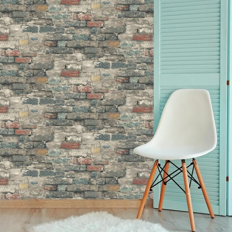 media image for Brick Alley Peel & Stick Wallpaper in Blue by RoomMates for York Wallcoverings 267