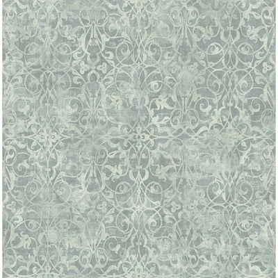 product image of sample brilliant scroll wallpaper in grey and teal by seabrook wallcoverings 1 524