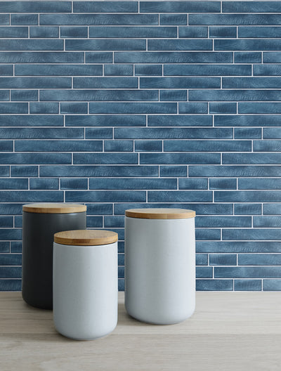 product image for Brushed Metal Tile Peel-and-Stick Wallpaper in Denim Blue by NextWall 38